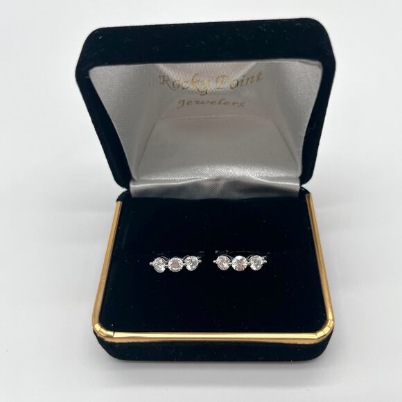 Moissanite Silver Hoop Earrings, 3 Studs 1.8ct NWT, REPORT INCLUDED - Picture 1 of 13